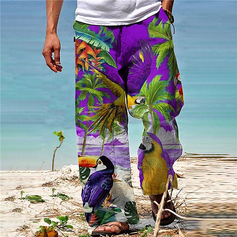 Men's  Drawstring Elastic Waist  Animal Coconut Tree Casual Hawaiian Pants