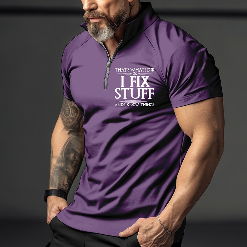 Men's Outdoor Street Golf Vintage Fashion Comfortable Breathable Print Zipped Short Sleeve Polo Shirt