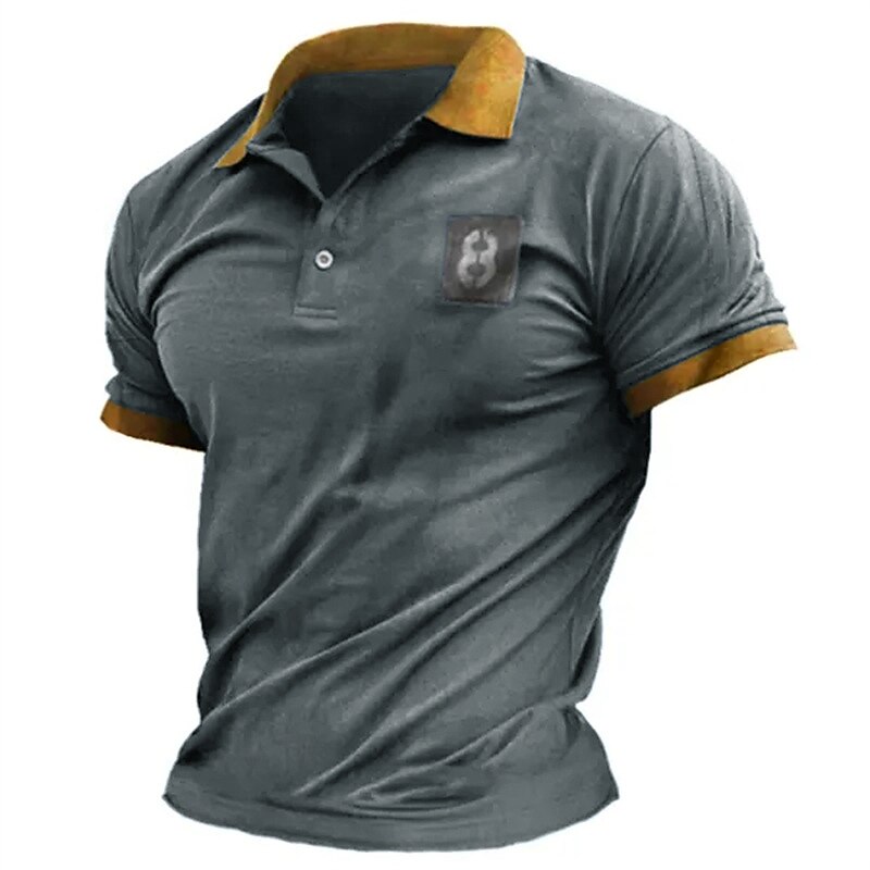 Men's Lapel Basic Plain Vintage Short Sleeve Polo Shirt 
