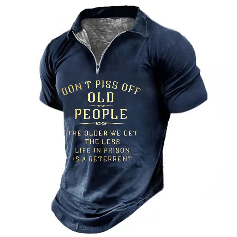 Men's Zip  Letter Graphic Prints Turndown Short Sleeves  Polo Shirt