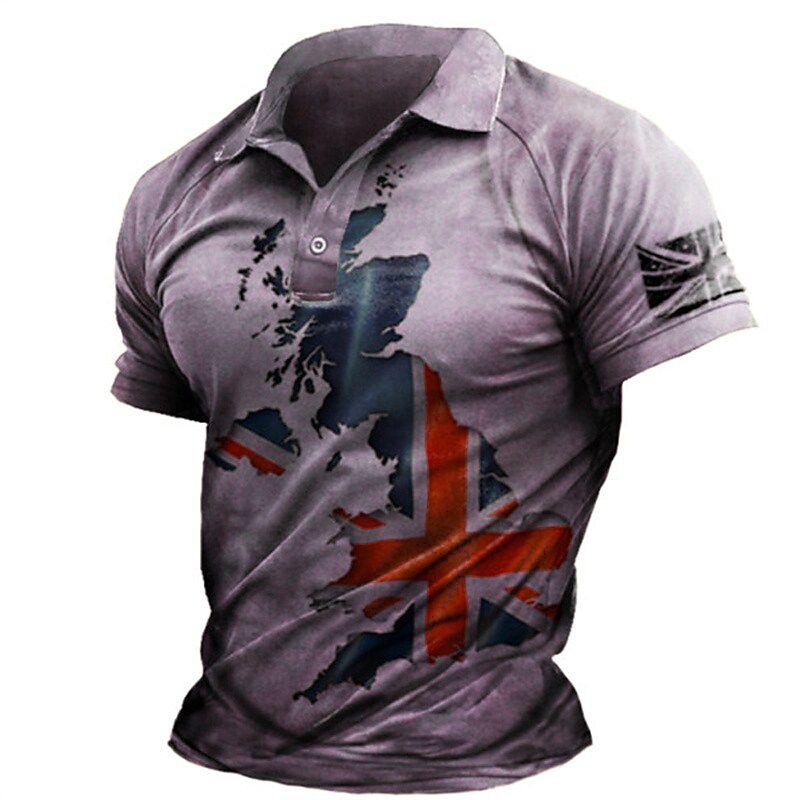 Men's National Flag Turndown  3D Button-Down Short Sleeve Polo Shirt 