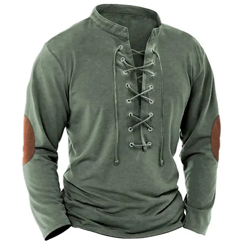 Men's Standing Collar Plain Lace up Pullover