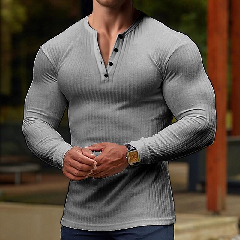Men's Henley Shirt Tee Top Plain Pit Strip Henley Street Vacation Long Sleeve Clothing Apparel Fashion Designer Basic