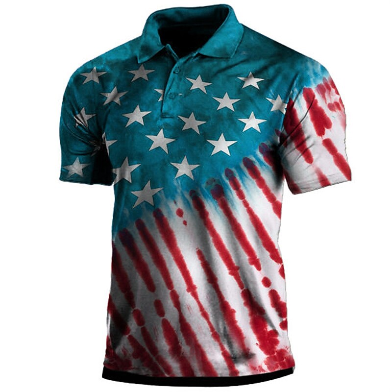 Men's National Flag Turndown  Button-Down Short Sleeve  Polo Shirt 