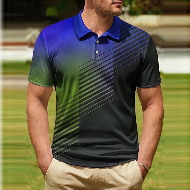 Men's Polo Shirt Golf Shirt Gradient Graphic Prints Geometry Turndown 