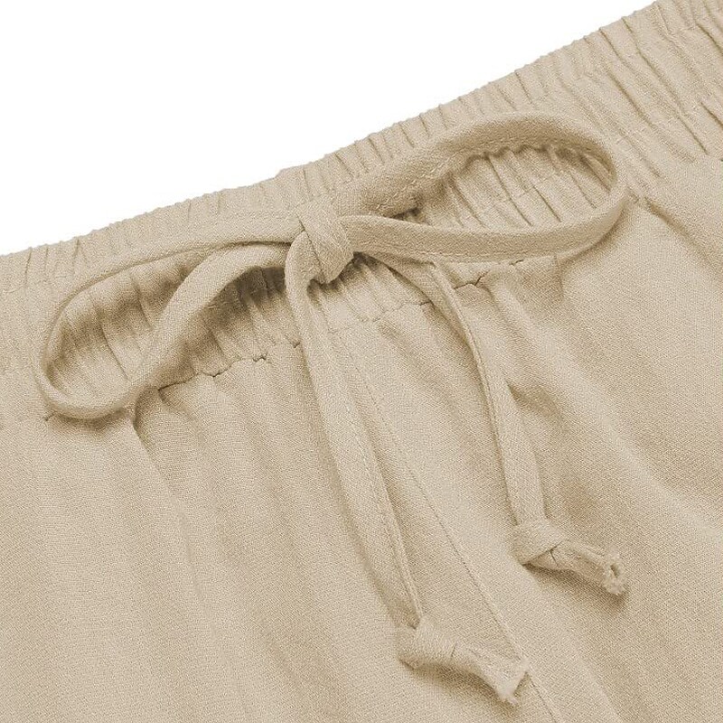 Men's  Drawstring Elastic Waist Plain Comfort Breathable Outdoor  Linen Pants 