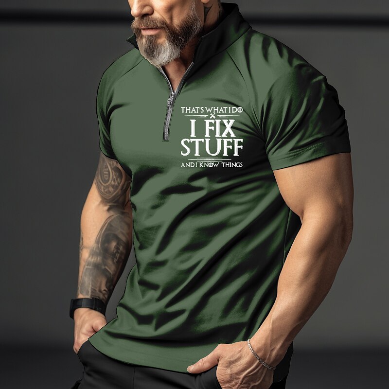 Men's Outdoor Street Golf Vintage Fashion Comfortable Breathable Print Zipped Short Sleeve Polo Shirt