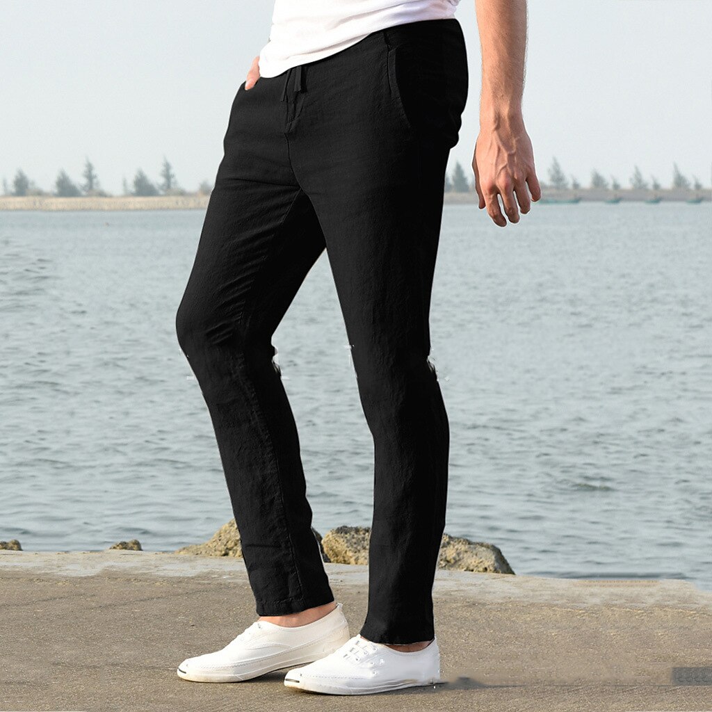 Men's cotton and linen light and comfortable trousers