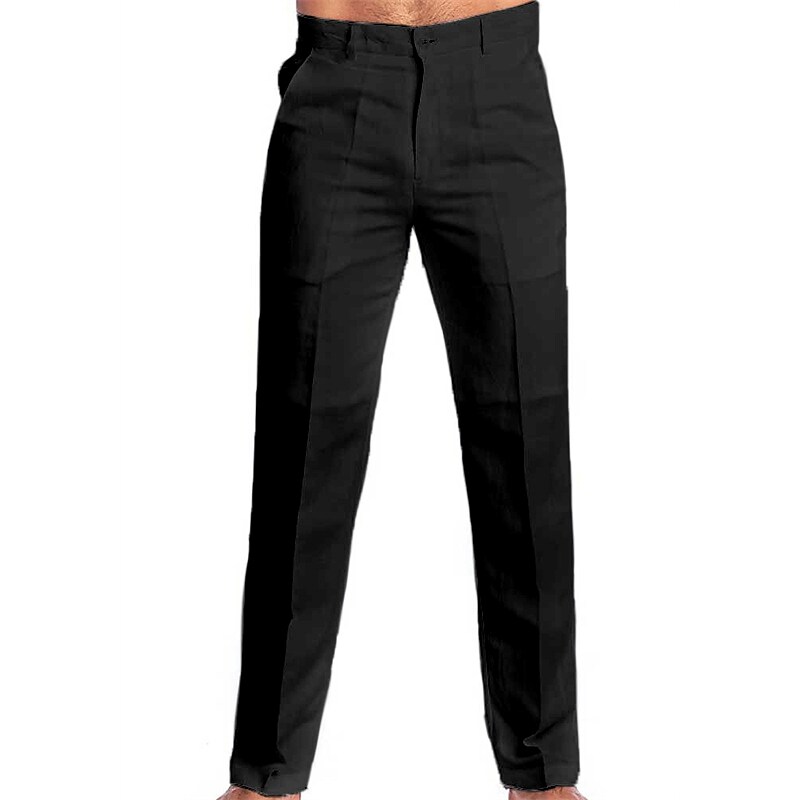 Men's Beach  Straight Leg Plain Comfort  Casual Linen / Cotton Pants
