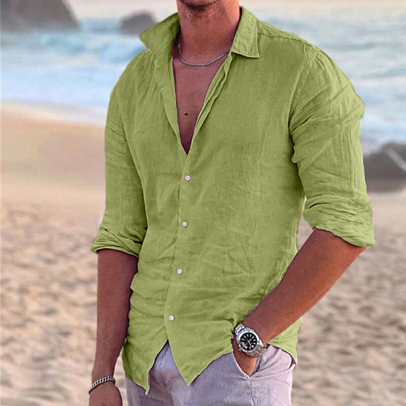 Men's Outdoor Beach Fashion Casual Breathable Comfortable Light Plain Long Sleeve Shirt
