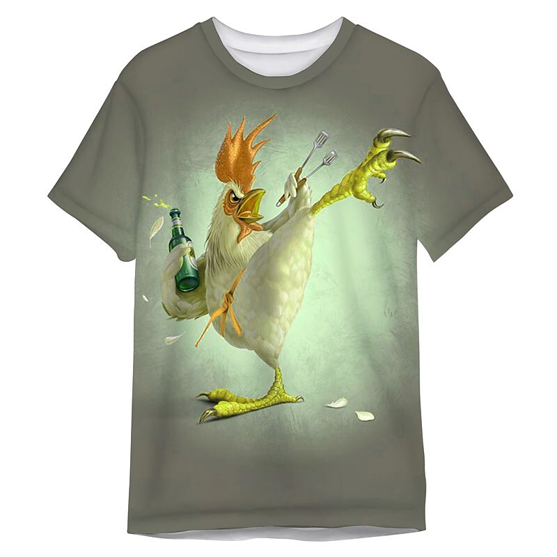 Men's T shirt Tee Funny T Shirts Animal Beer Chicken Crew Neck White / Green Green Blue Red 3D Print Outdoor Casual Short Sleeve Print Clothing Apparel Designer Cartoon Casual Classic / Summer