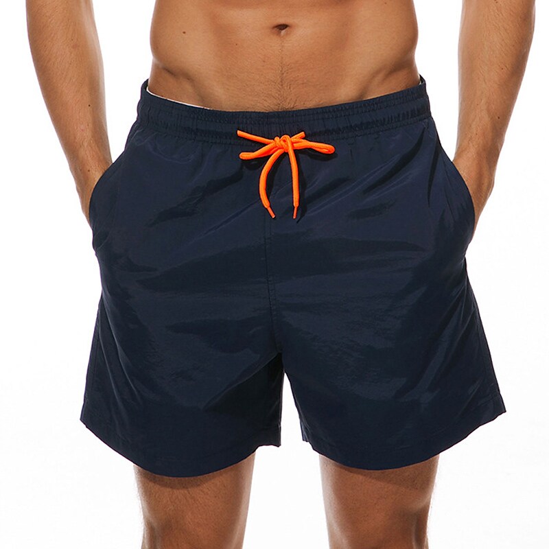 Men's Sport Runing Swimming Pockets Drawstring Breathable Solid Color Shorts 