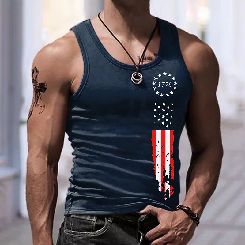 Men's  Letter Crew Neck Sleeveless Casual Undershirt