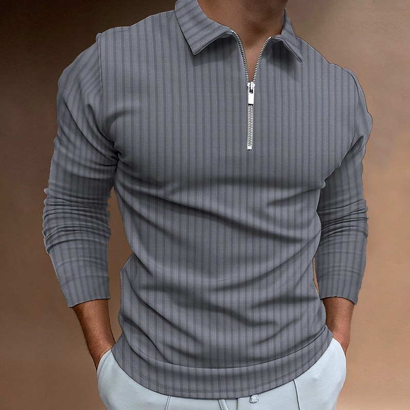 Men's Long Sleeve Waffle Solid Color Collar Patchwork Zipper Shirt