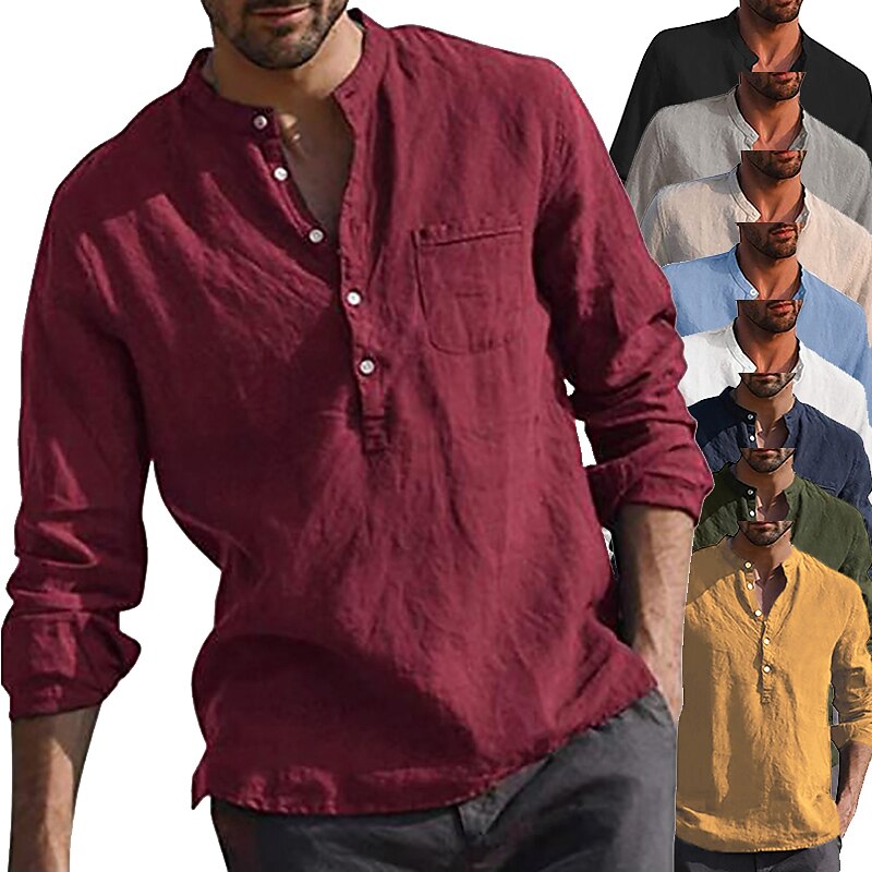 Men's cotton and linen light and comfortable shirt
