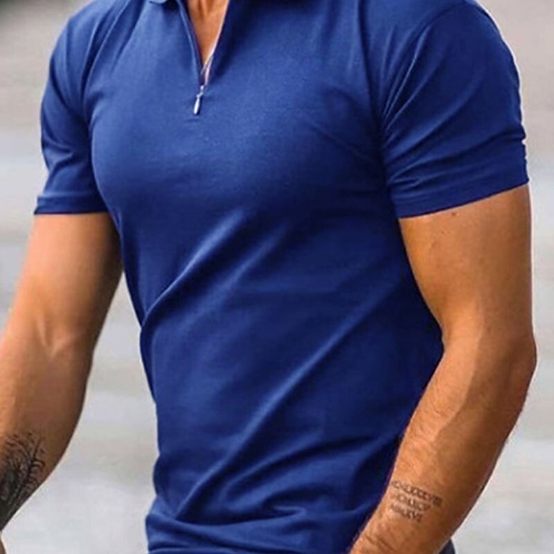 Men's Zip Quarter Plain Short Sleeve Polo Shirt 