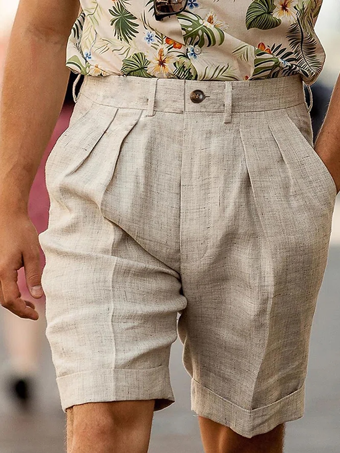 Men's Summer Beach Pleated  Plain Breathable Soft Shorts