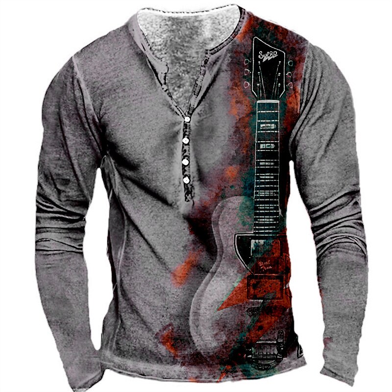 Men's Guitar 3D Print Plus Size Outdoor Daily Button-Down Long Sleeve 