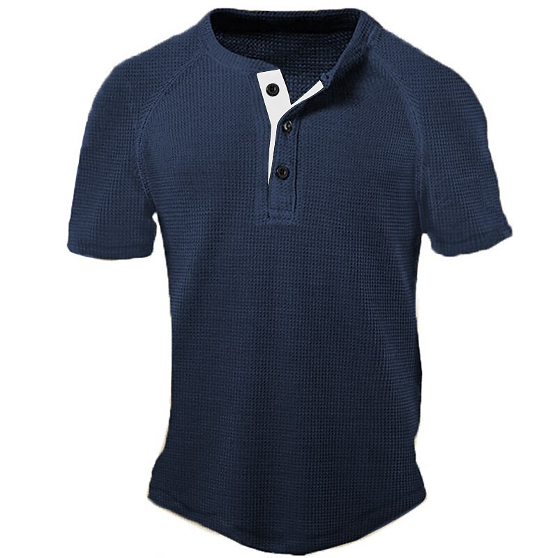 Men's Waffle  Plain Button-Down Classic Short Sleeve  Henley Shirt