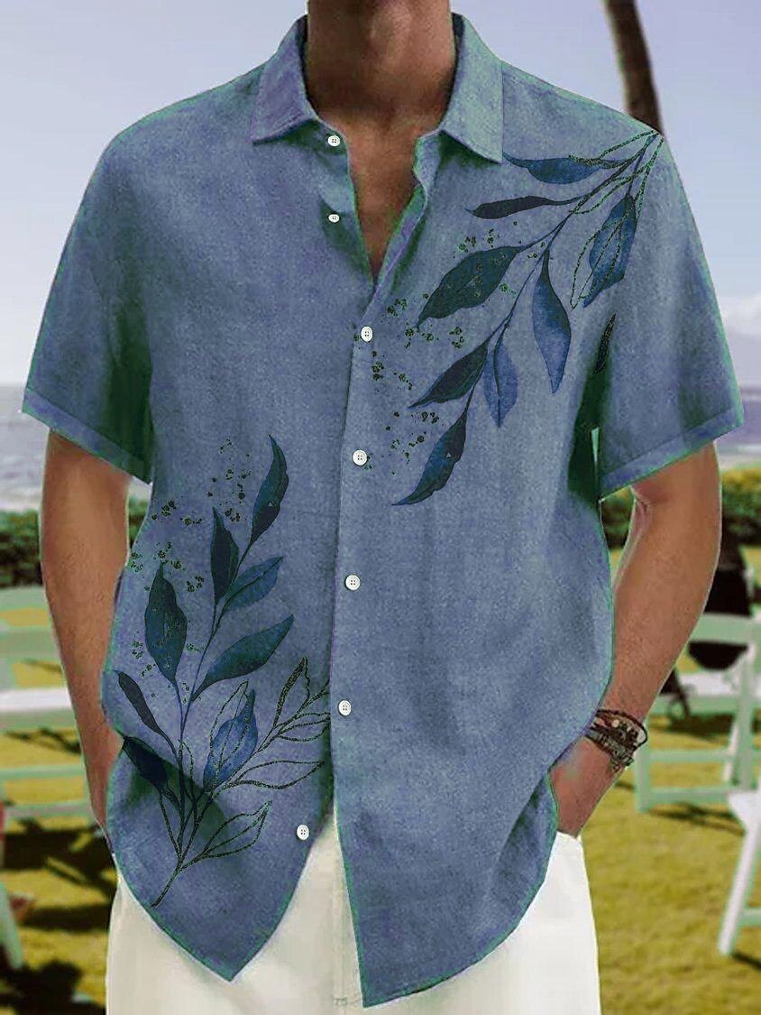 Men's Outdoor Holiday Casual Hawaiian Fashion Street Breathable Comfortable Light Print Short Sleeve Shirt