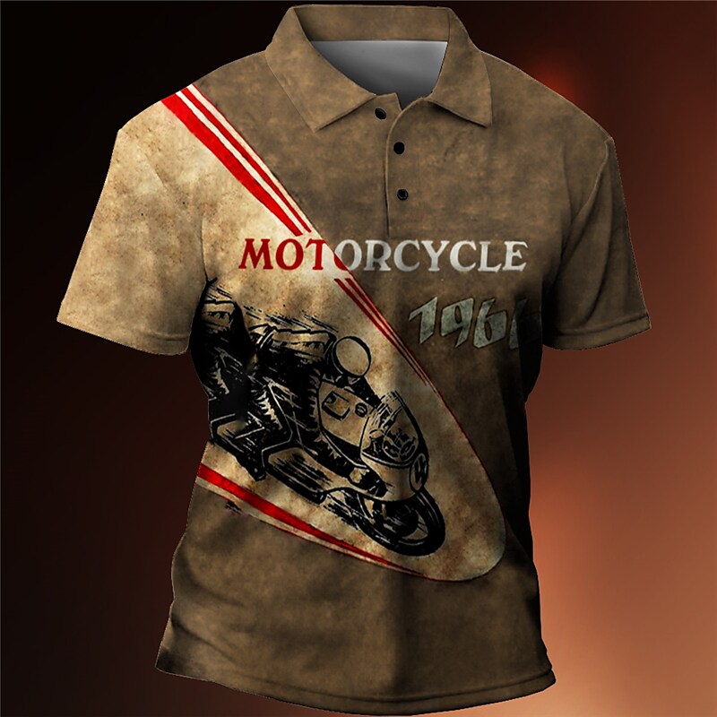 Men's Outdoor Vintage Sport Street Comfortable Wear Resistant Breathable Letter Print Lapel Short Sleeve Polo Shirt