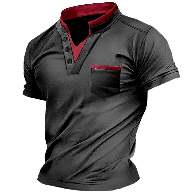 Men's Plain V Neck Short Sleeves Henley Shirt 