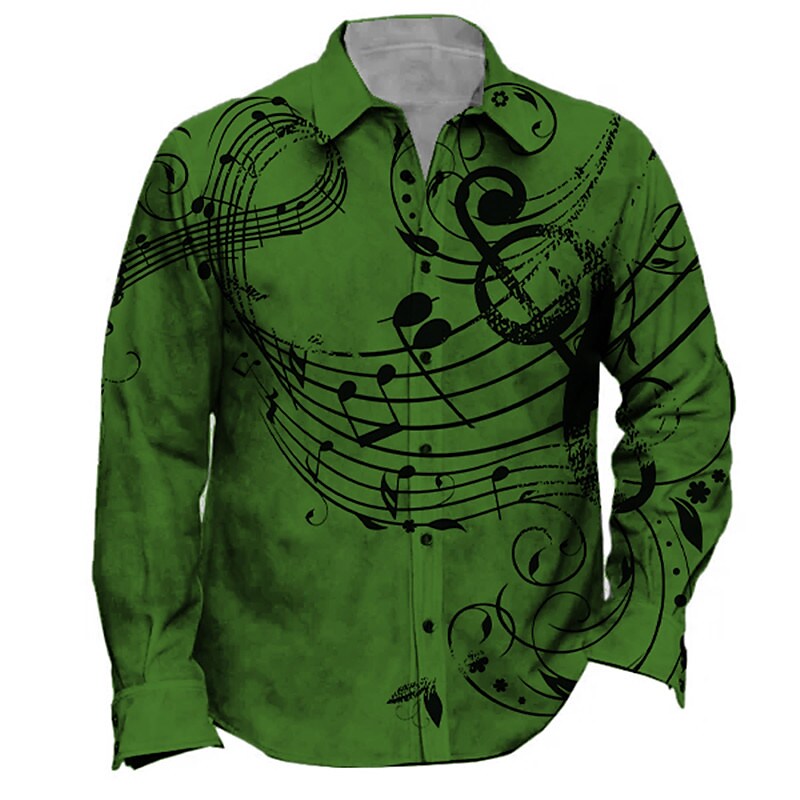 Men's Notes Turndown Button-Down Long Sleeve Shirt