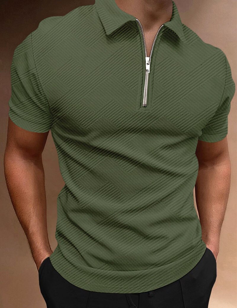Men's Outdoor Golf Street Casual Breathable Comfortable Light Plain Zip Short Sleeve Polo Shirt