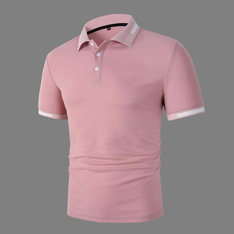 Men's Casual Classic  Fashion Basic Color Block Button Short Sleeve Polo Shirt 