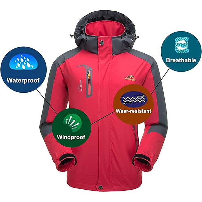 Men waterproof rain jacket gorpcore windproof raincoat sportswear outdoor hiking traveling cycling detachable hooded trench coat softshell running jackets lightweight thermal warm winter jacket