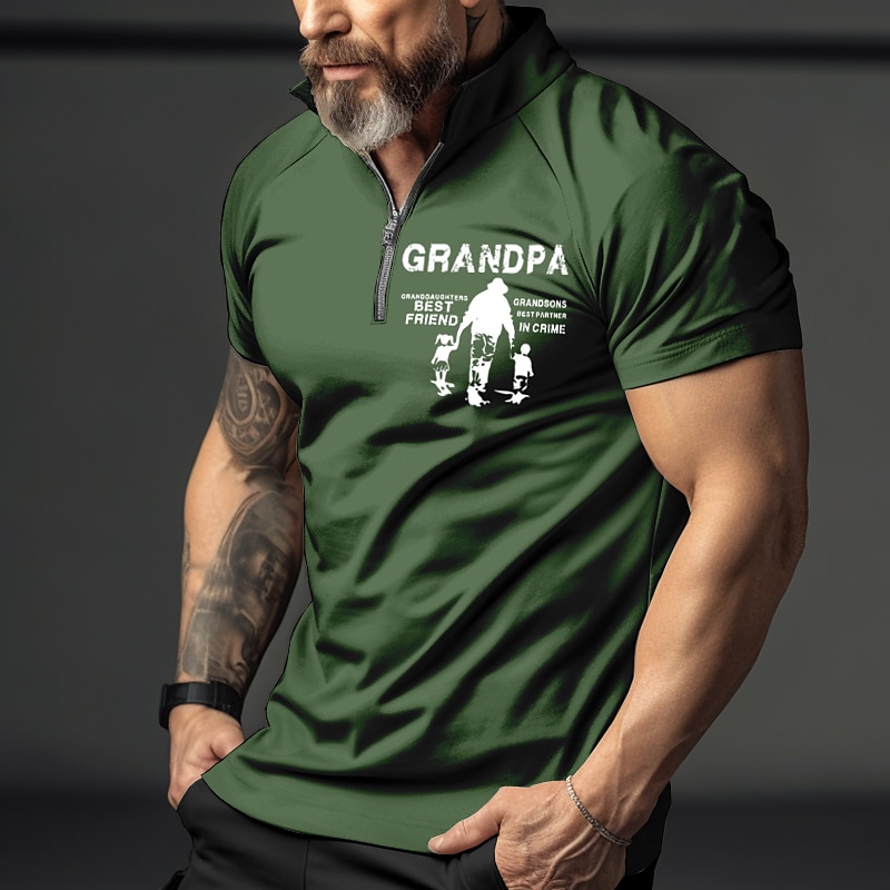 Men's Outdoor Street Golf Fashion Comfortable Breathable Print Zipped Short Sleeve Polo Shirt