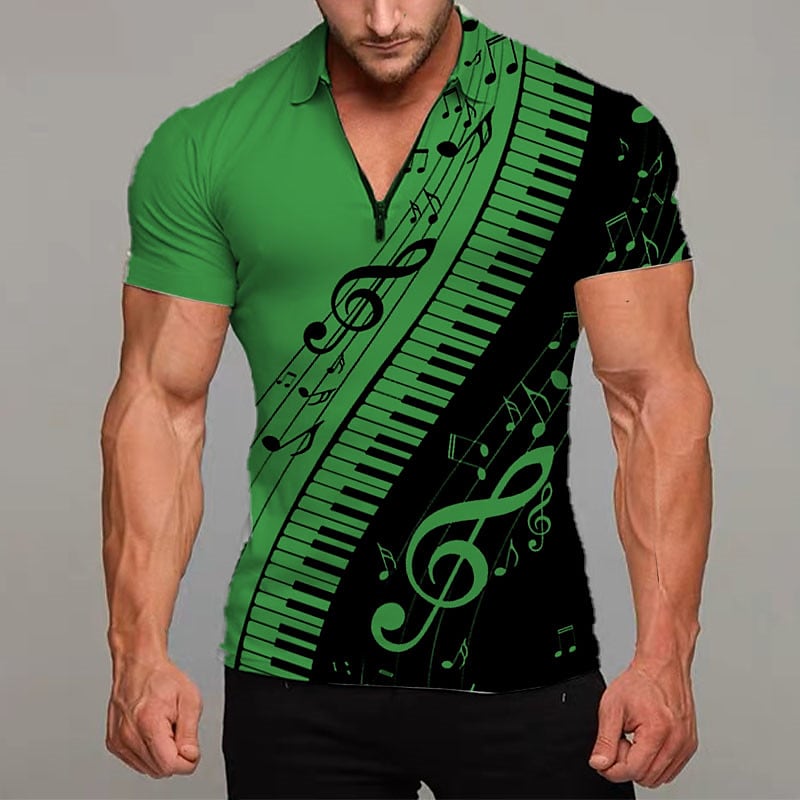 Men's Pano Keys Turndown  Zipper Casual  Short Sleeves Polo Shirt 