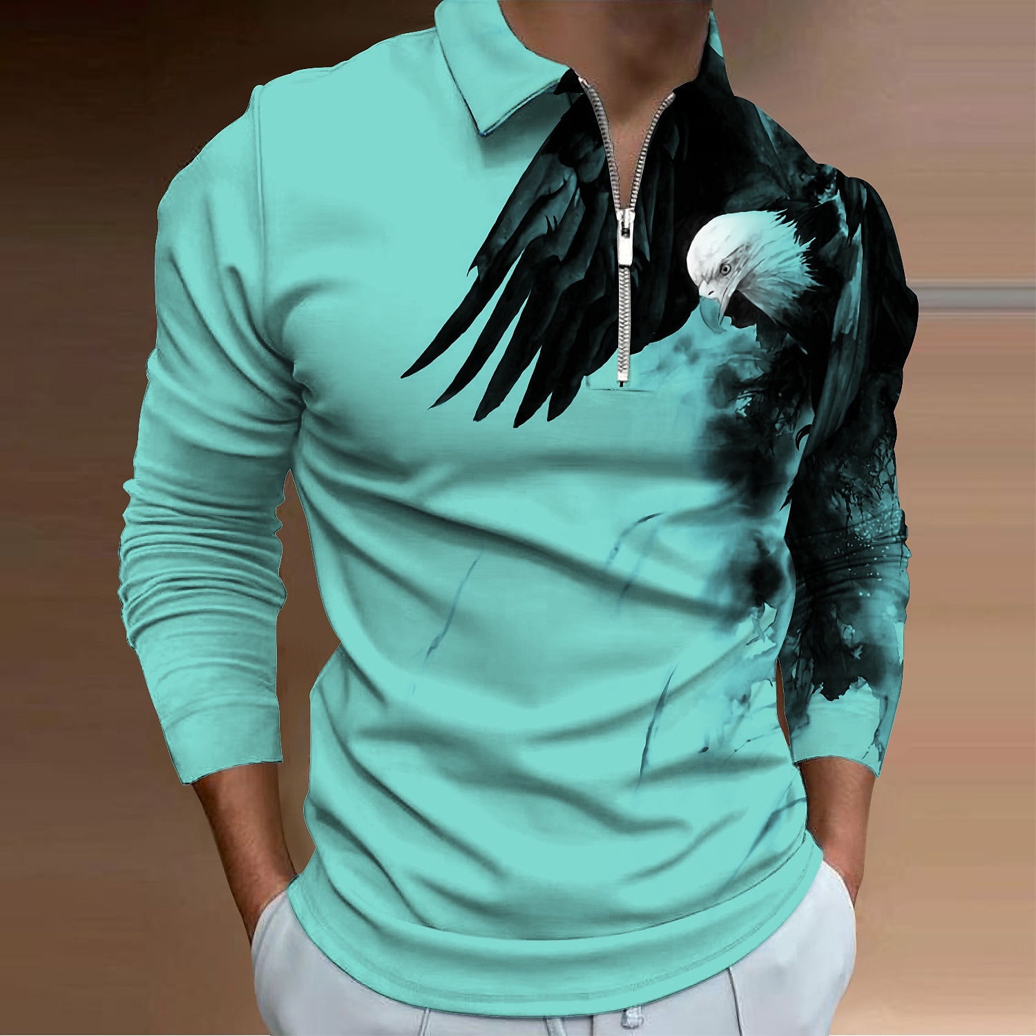 Men's Animal Graphic Prints Eagle Turndown 3D Print Long Sleeve Zipper