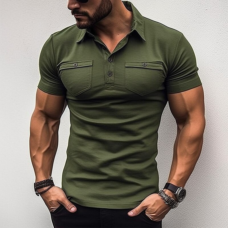 Men's Casual Holiday Lapel  Basic Plain Classic Short Sleeve Polo Shirt 