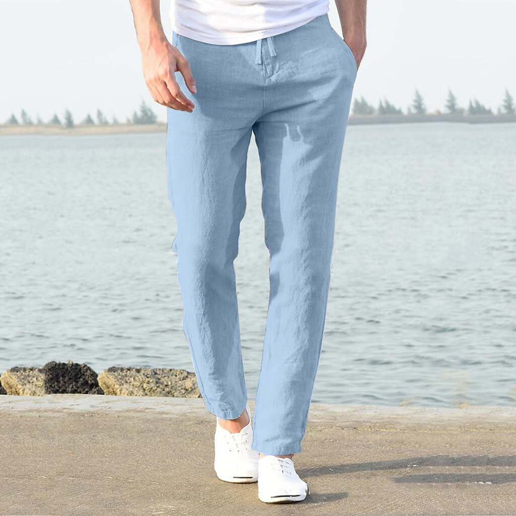 Men's cotton and linen light and comfortable trousers