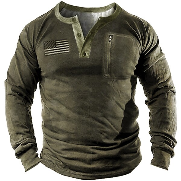 Men's Henley Shirt Graphic Henley Army Green Dark Green Brown Casual V