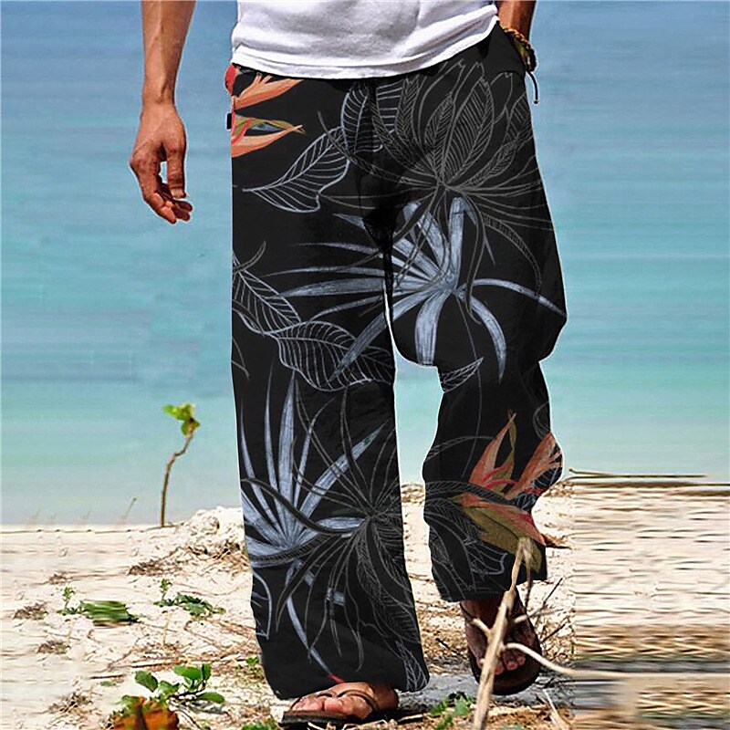 Men's  Drawstring Elastic Waist  Plants Graphic Prints Casual  Hawaiian  Trousers 