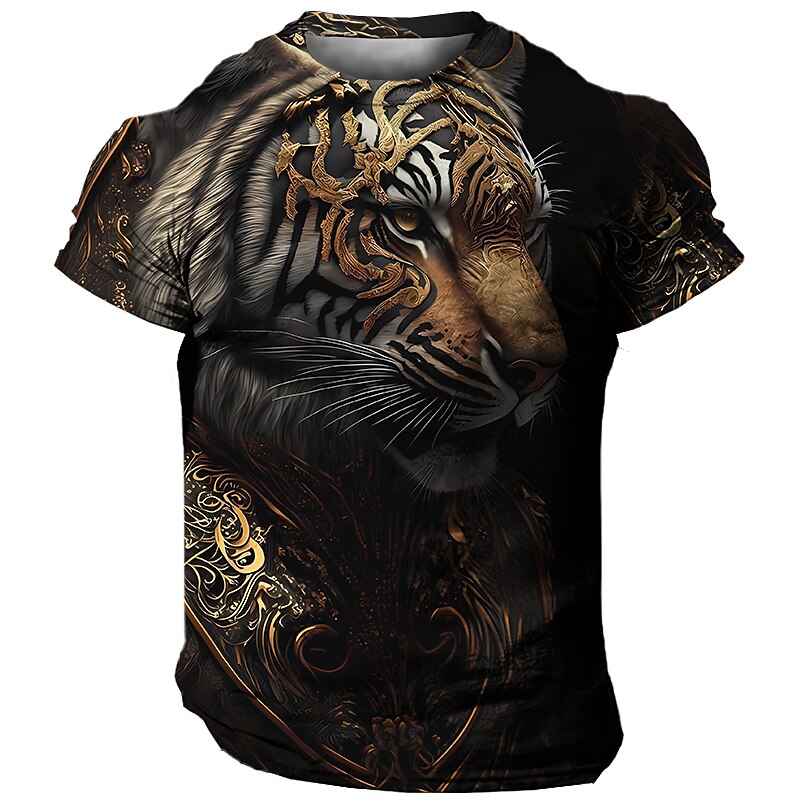 Men's Graphic Animal Tiger Crew Neck 3D Print Short Sleeve Vintage T-shirt 