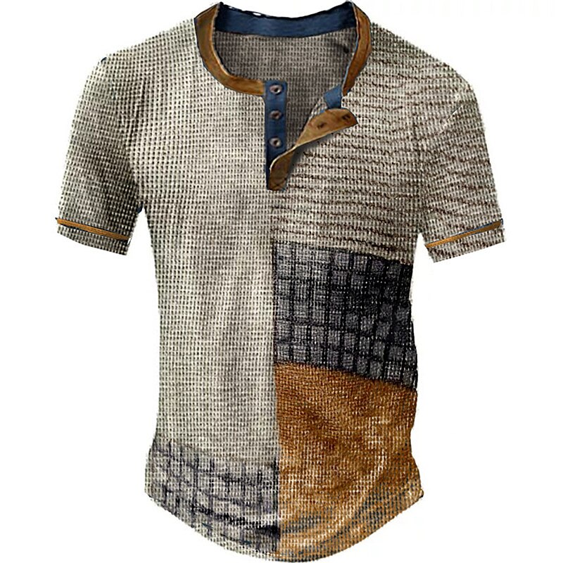 Men's Waffle Outdoor Casual Cozy Breathable Lightweight Print Short Sleeve Henley
