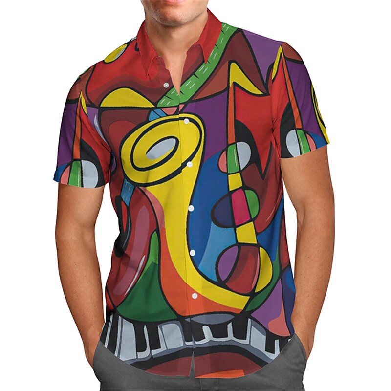 Men's Summer Music Guitar Jazz Button-Down Short Sleeves Hawaiian Shir