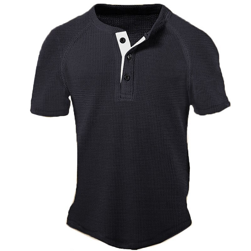 Men's Waffle  Plain Button-Down Classic Short Sleeve  Henley Shirt
