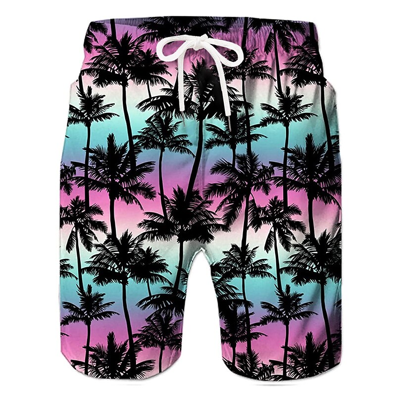 Men's Board Shorts Swim Shorts Swim Trunks Summer Shorts Beach Shorts Drawstring with Mesh lining Elastic Waist Coconut Tree Graphic Prints Quick Dry Short Casual Daily Holiday Boho Hawaiian