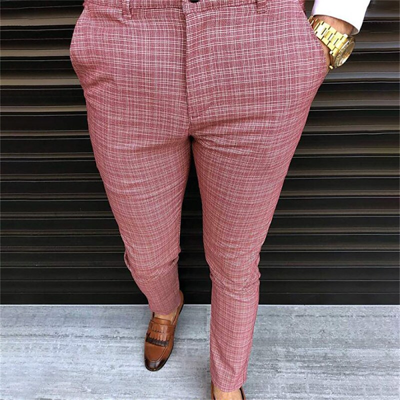 Men's Chinos Tights Trousers Jogger Pants Plaid Dress Pants Pocket Plaid Comfort Breathable Full Length Casual Daily Fashion Streetwear Green Blue