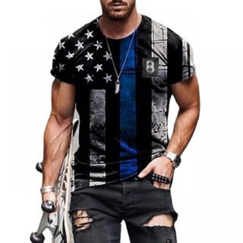American Flag Print Men's Outdoor Zip Retro  Short Sleeve T-Shirt