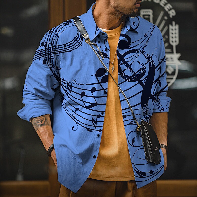 Men's Notes Turndown Button-Down  Long Sleeve Shirt