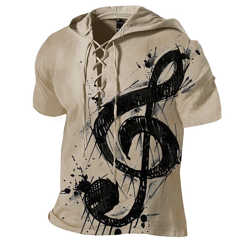 Men's Graphic Symbol  3D Print Lace up Short Sleeve Hooded  T-shirt