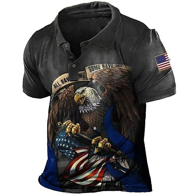 Men's National Flag Turndown  Button-Down Short Sleeve Polo Shirt 