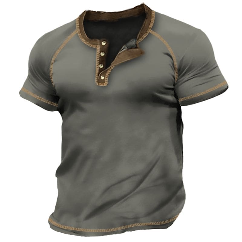 Men's Plain Raglan Short Sleeves  Henley Shirt