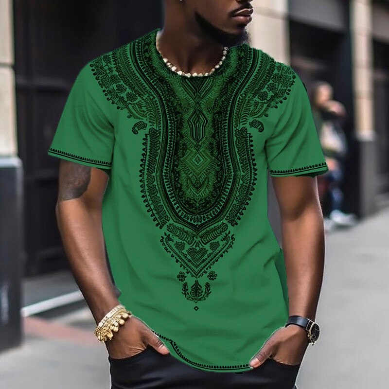 Men's Graphic Color Tribal Crew Neck  Apparel 3D Print Ethnic Short Sleeve T-shirt