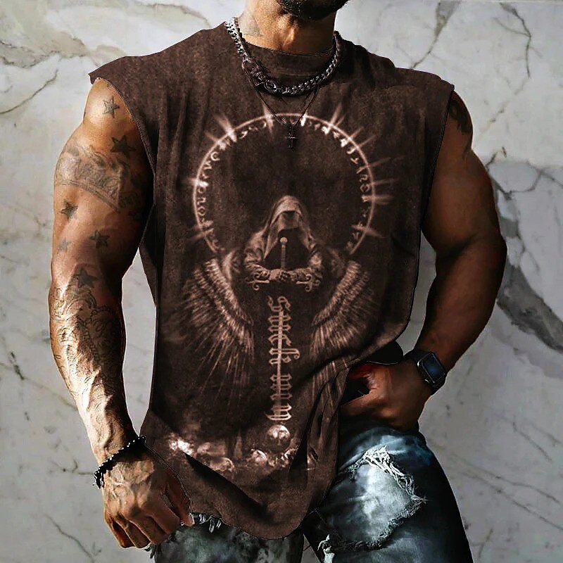 Men's Skull  Crew Neck Vest Top Sleeveless T-Shirt